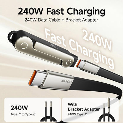 Basemo 240W Super Fast Charging  360° Rotating Invisible Stand Detachable Two-in-One Charging Cable, Zinc Alloy Silicone Type-C Cable compatible with Apple and Samsung, essential for gaming, office, and car use | Bestselling cutting-edge technology.