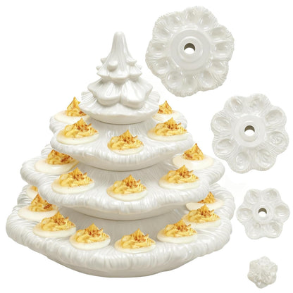 🎄Christmas Tree Deviled Egg Platter - 4-Tier Ceramic Serving Tray for Holiday Entertaining(🎁Free Shipping)