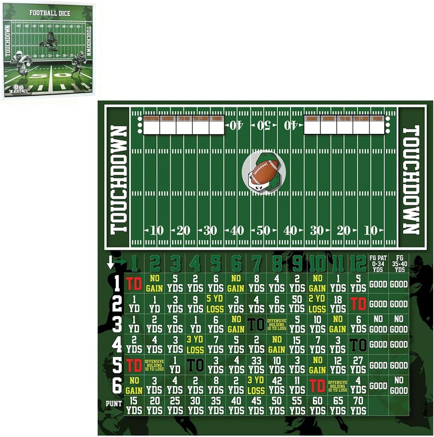 🏈Football Dice Game - Wooden Tabletop Board Game with Dice Tray, Dry Erase Scoreboard and 3 Dice🎲🌟