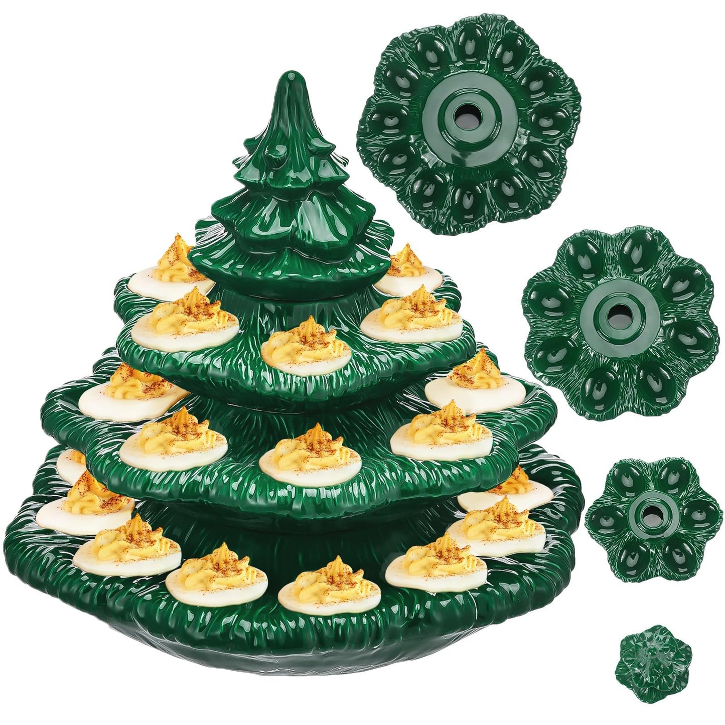 🎄Christmas Tree Deviled Egg Platter - 4-Tier Ceramic Serving Tray for Holiday Entertaining(🎁Free Shipping)
