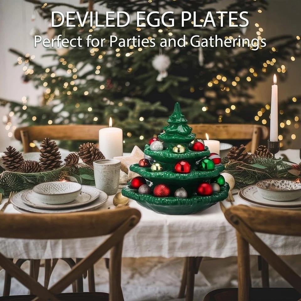 🎄Christmas Tree Deviled Egg Platter - 4-Tier Ceramic Serving Tray for Holiday Entertaining(🎁Free Shipping)