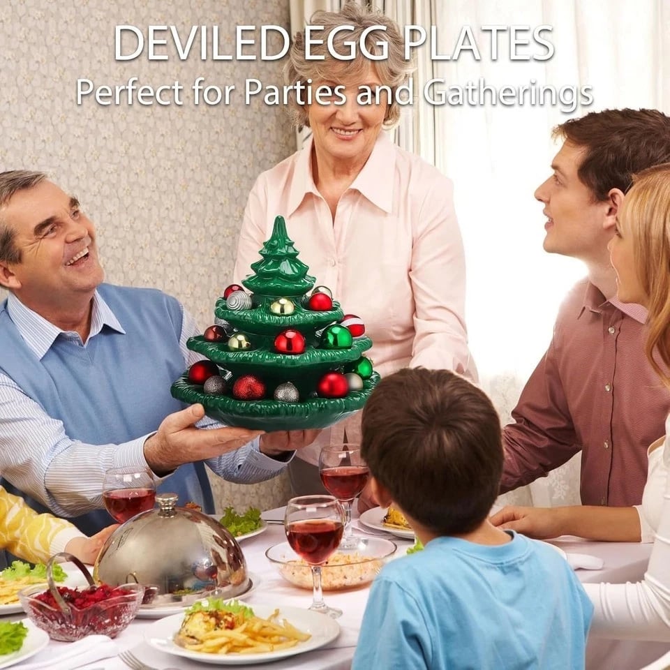 🎄Christmas Tree Deviled Egg Platter - 4-Tier Ceramic Serving Tray for Holiday Entertaining(🎁Free Shipping)
