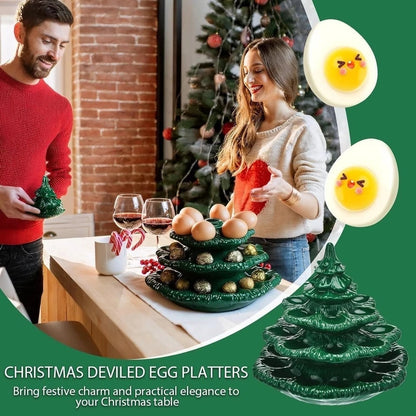 🎄Christmas Tree Deviled Egg Platter - 4-Tier Ceramic Serving Tray for Holiday Entertaining(🎁Free Shipping)