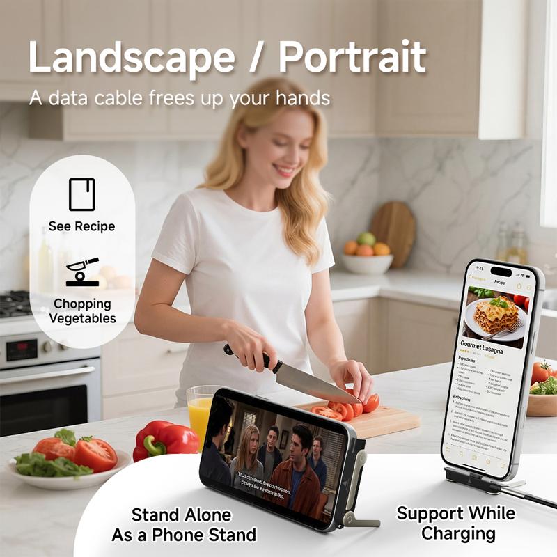 Basemo 240W Super Fast Charging  360° Rotating Invisible Stand Detachable Two-in-One Charging Cable, Zinc Alloy Silicone Type-C Cable compatible with Apple and Samsung, essential for gaming, office, and car use | Bestselling cutting-edge technology.