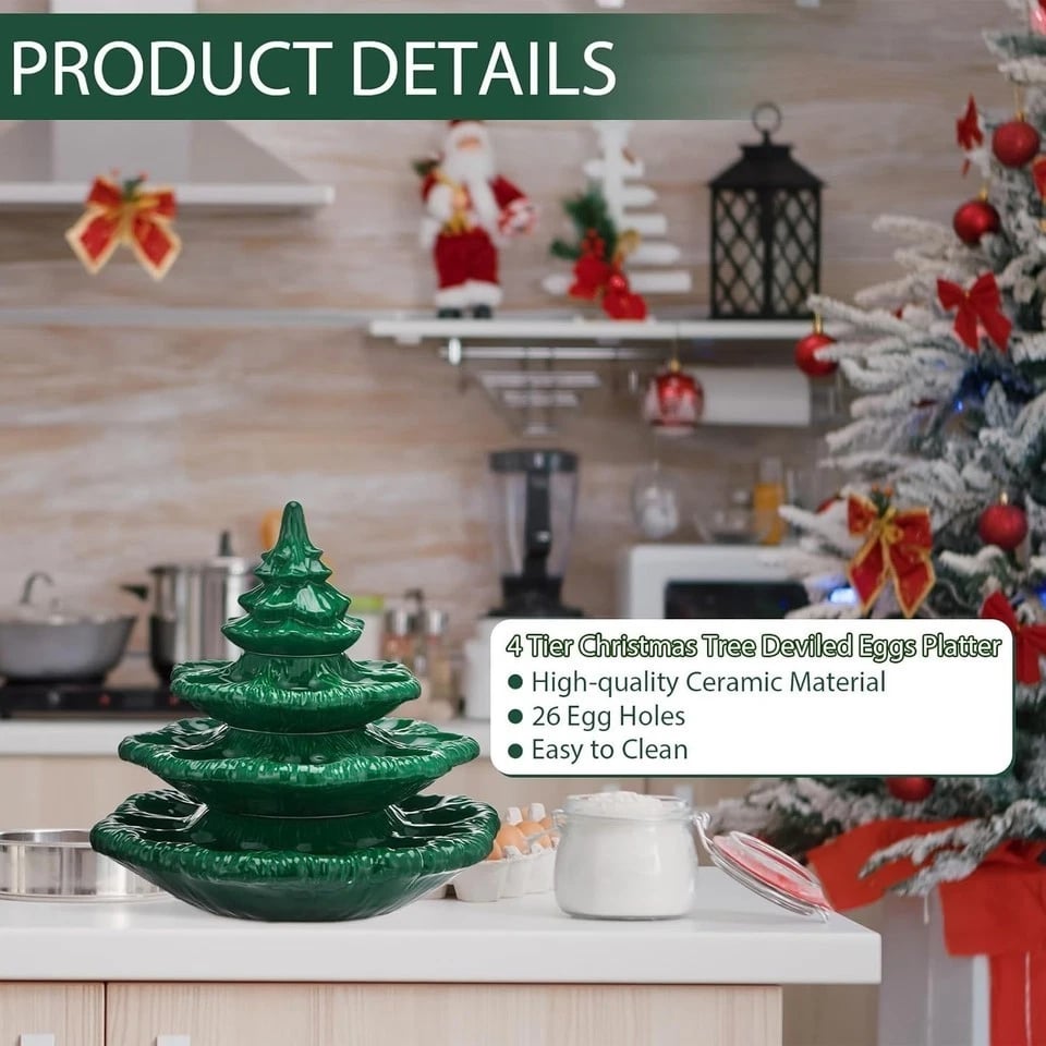 🎄Christmas Tree Deviled Egg Platter - 4-Tier Ceramic Serving Tray for Holiday Entertaining(🎁Free Shipping)