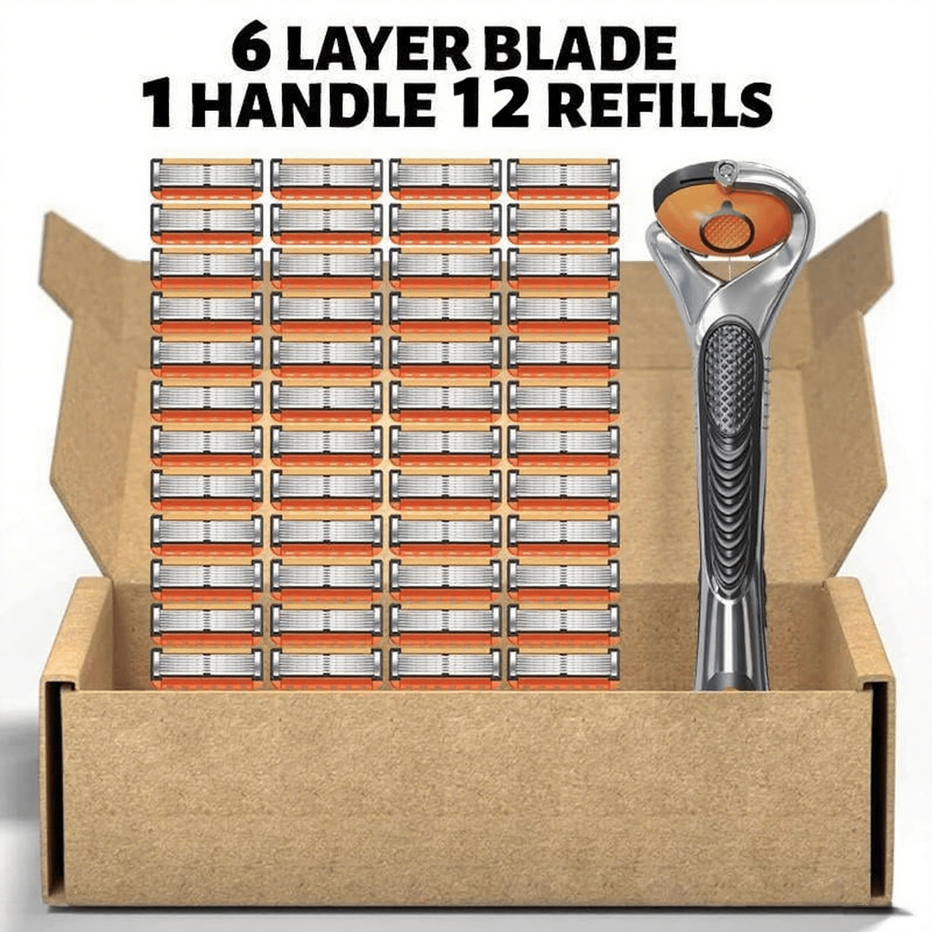 48-Piece Men's Razor Blade Replacement Set with Free Handle - Ultra Sharp Stainless Steel Blades for Smooth Shaving