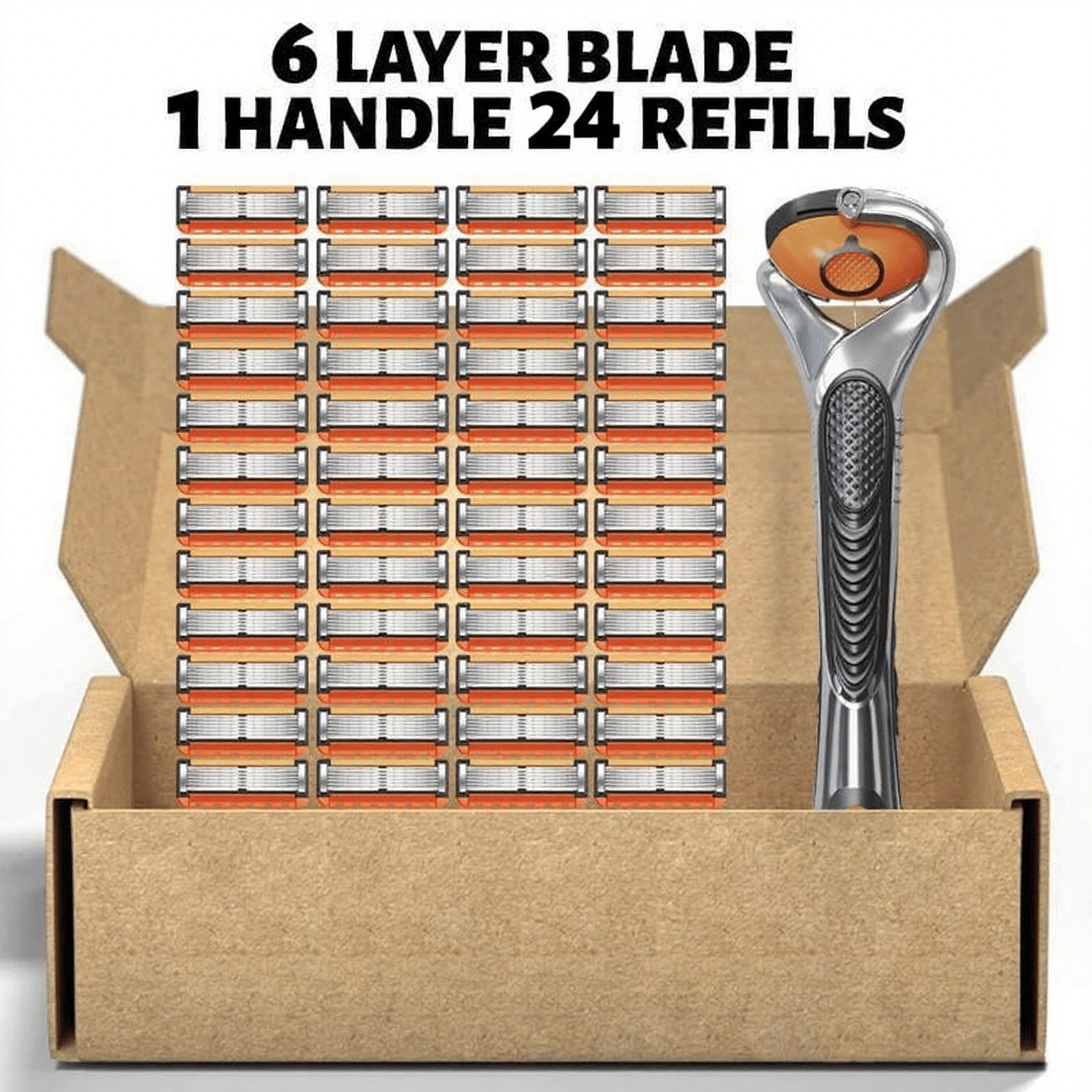 48-Piece Men's Razor Blade Replacement Set with Free Handle - Ultra Sharp Stainless Steel Blades for Smooth Shaving