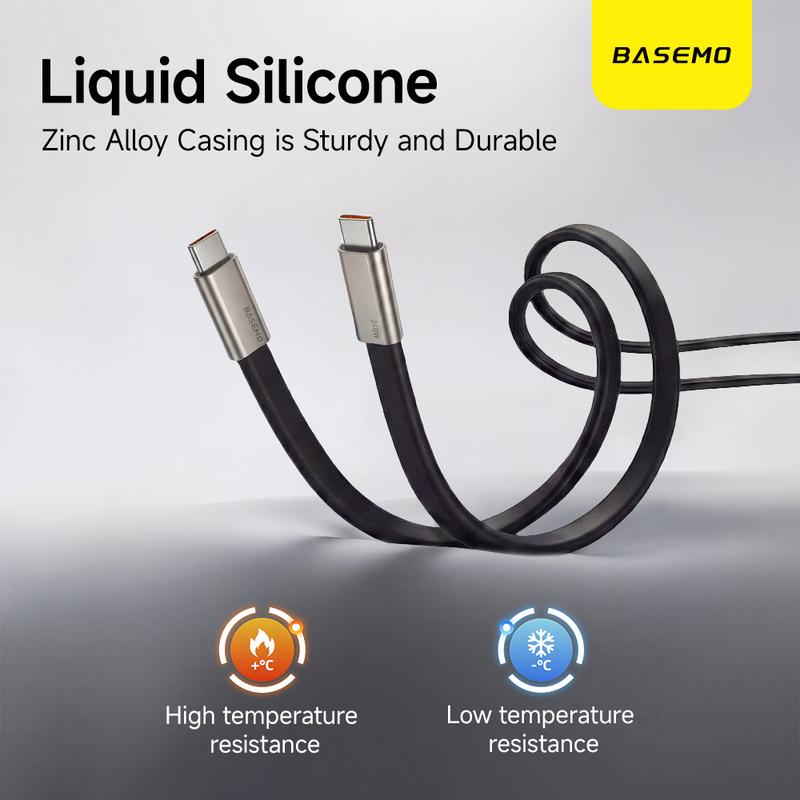 Basemo 240W Super Fast Charging  360° Rotating Invisible Stand Detachable Two-in-One Charging Cable, Zinc Alloy Silicone Type-C Cable compatible with Apple and Samsung, essential for gaming, office, and car use | Bestselling cutting-edge technology.