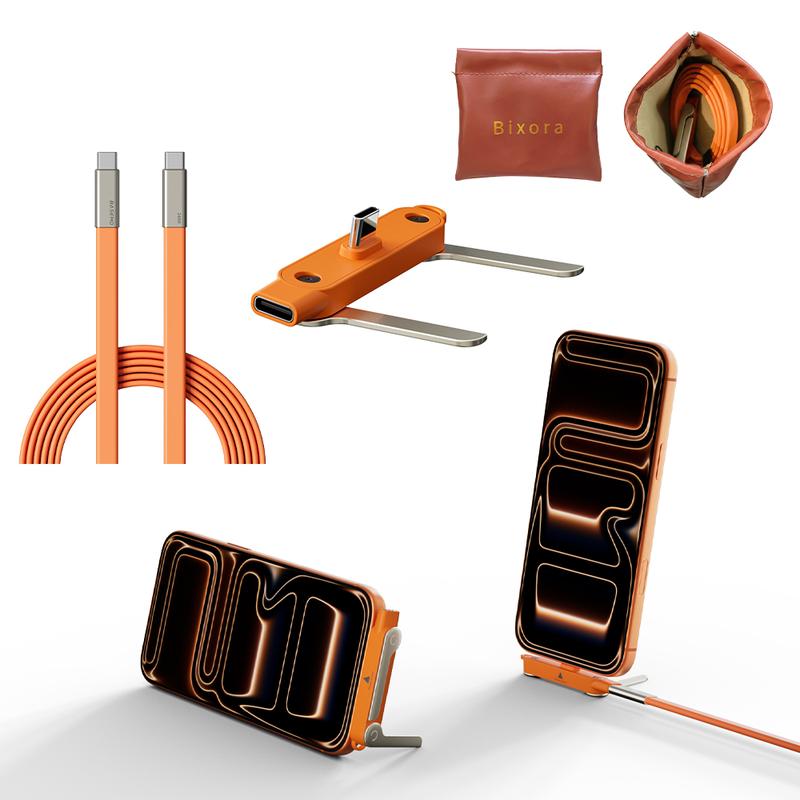 Basemo 240W Super Fast Charging  360° Rotating Invisible Stand Detachable Two-in-One Charging Cable, Zinc Alloy Silicone Type-C Cable compatible with Apple and Samsung, essential for gaming, office, and car use | Bestselling cutting-edge technology.