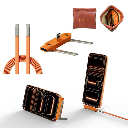 Basemo 240W Super Fast Charging  360° Rotating Invisible Stand Detachable Two-in-One Charging Cable, Zinc Alloy Silicone Type-C Cable compatible with Apple and Samsung, essential for gaming, office, and car use | Bestselling cutting-edge technology.