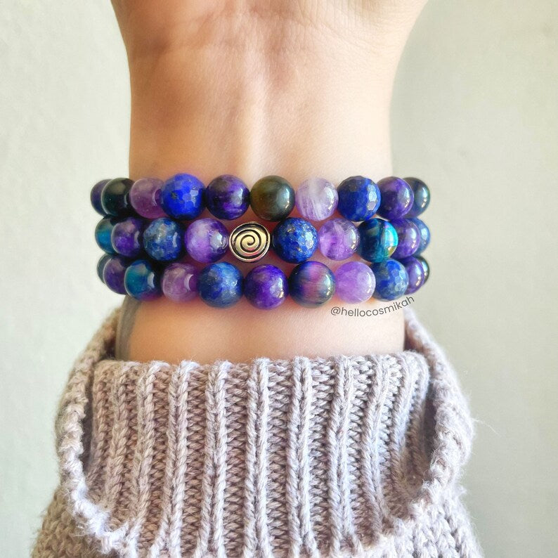 Manifestation Crystal Bracelet: Amethyst, Lapis Lazuli, Tiger Eye