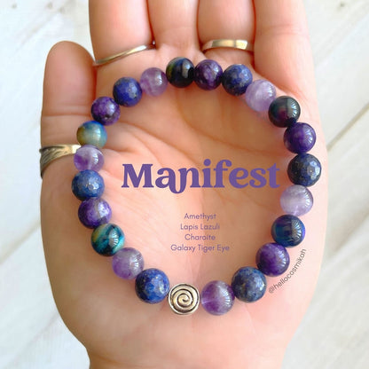 Manifestation Crystal Bracelet: Amethyst, Lapis Lazuli, Tiger Eye