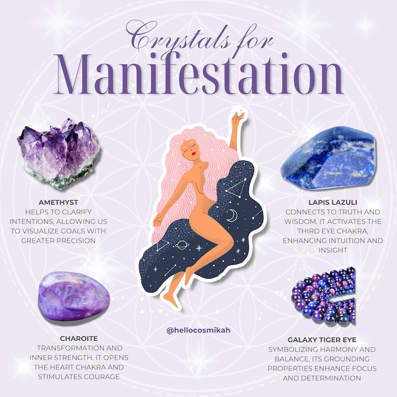 Manifestation Crystal Bracelet: Amethyst, Lapis Lazuli, Tiger Eye