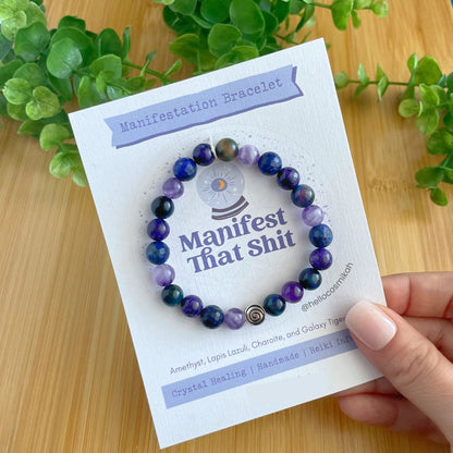 Manifestation Crystal Bracelet: Amethyst, Lapis Lazuli, Tiger Eye