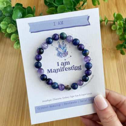 Manifestation Crystal Bracelet: Amethyst, Lapis Lazuli, Tiger Eye